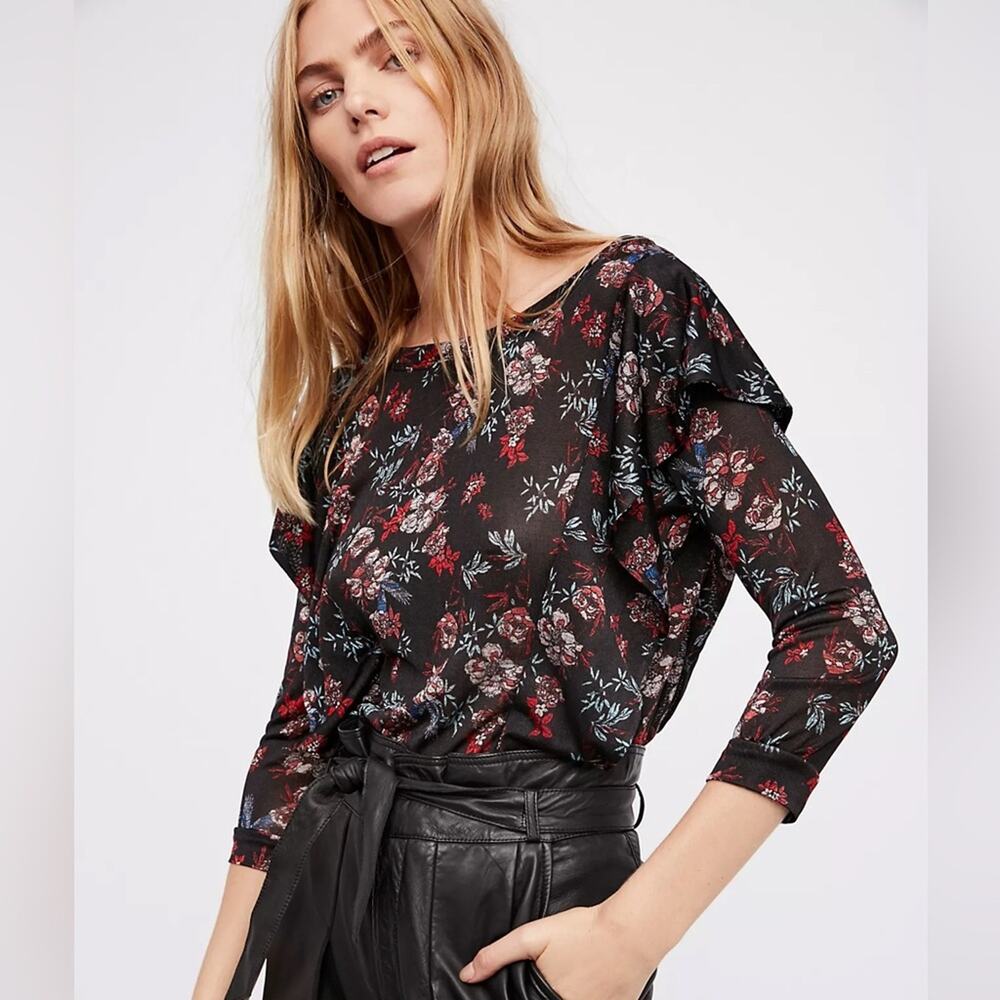 Free People Dock Street Ruffle Floral Top